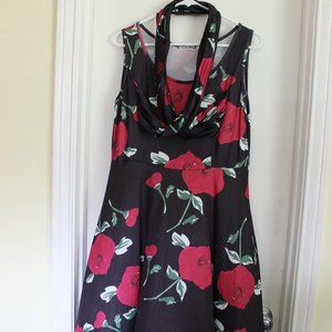 Floral print swing dress w/ cowl sz XL